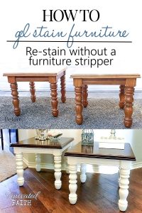 two side tables with stained tops
