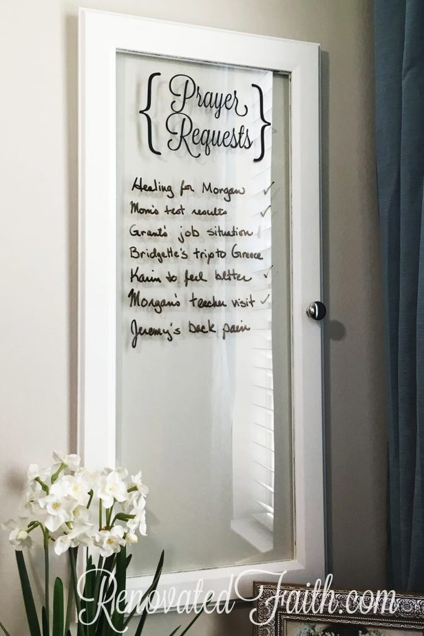 DIY Prayer Request Board - I made this Prayer Request Board as a reminder in my home to keep God at the center of my heart. www.renovatedfaith.com #faith #prayer #prayerrequestboard