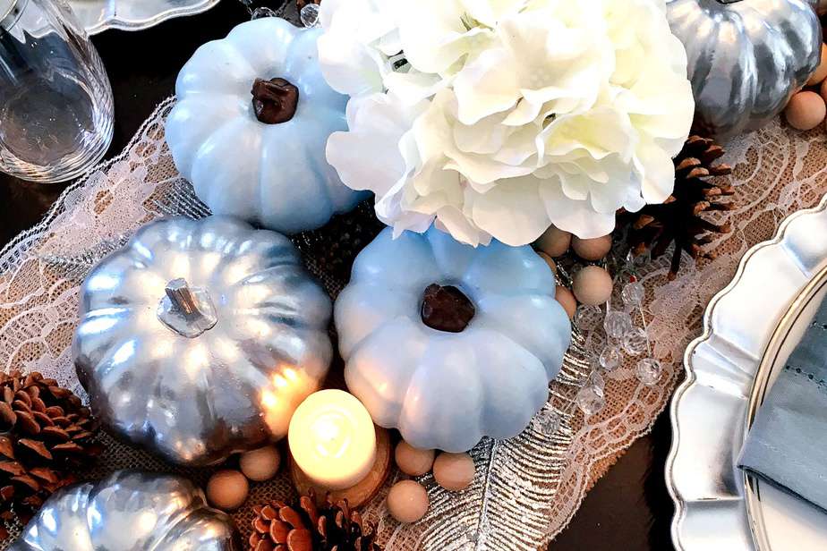 Easy DIY Thanksgiving Tablescape with Blue Pumpkins {When God Changes Your Plans}