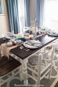 Thanksgiving Tablescape with Blue Pumpkins: When God Interrupts Your Plans #tablescape #thanksgivingdecor #bluepumpkins #god'splans