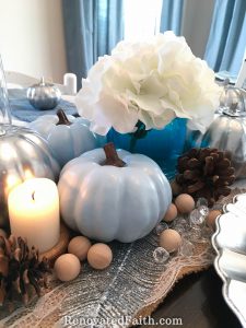Thanksgiving Tablescape with Blue Pumpkins: When God Interrupts Your Plans #tablescape #thanksgivingdecor #bluepumpkins #god'splans