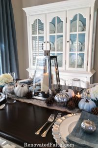 Thanksgiving Tablescape with Blue Pumpkins: When God Interrupts Your Plans #tablescape #thanksgivingdecor #bluepumpkins #god'splans