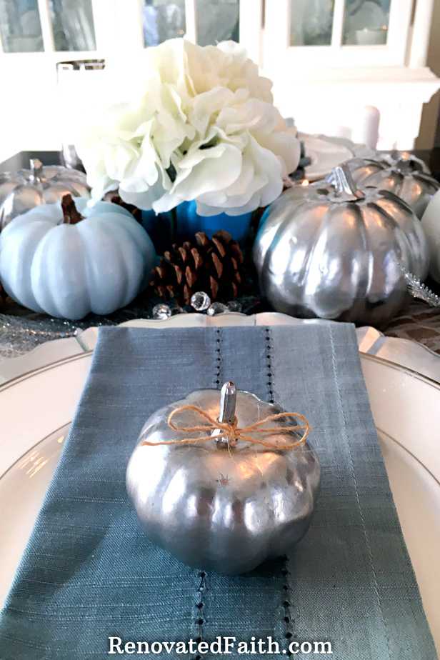 DIY Thanksgiving Tablescape with Blue Pumpkins {When God Changes Your ...