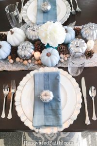 Thanksgiving Tablescape with Blue Pumpkins: When God Interrupts Your Plans #tablescape #thanksgivingdecor #bluepumpkins #god'splans