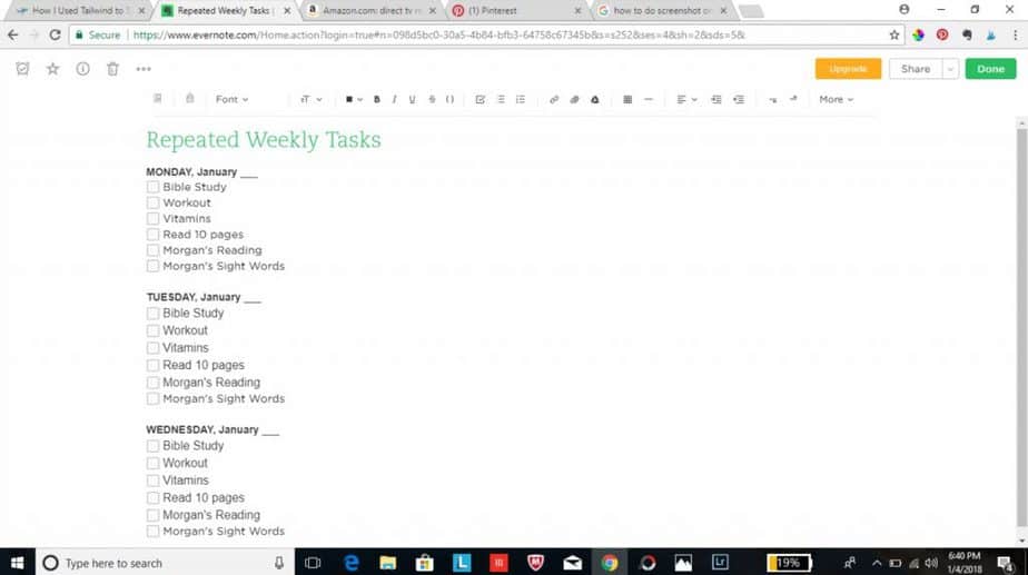 Using evernote as a daily planner