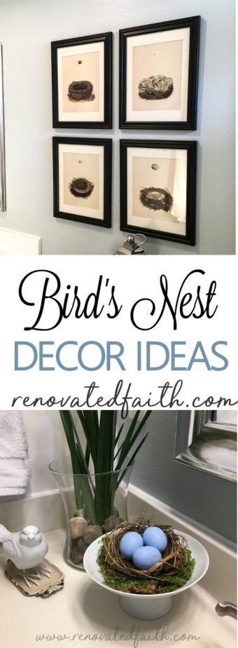 Bird Nest Decor / DIY Framed Nest Art - What is it about bird's nests that are so inviting? Maybe it's the hint of spring or the thought of something new and wonderful on the horizon. This post will help you implement some bird's nest decor ideas in your home as well as make your own DIY framed nest art. #diyframedart #nestwallart #birdnestdecor #birdnest #renovatedfaith www.renovatedfaith.com