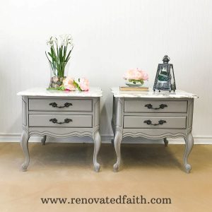 two gray side tables