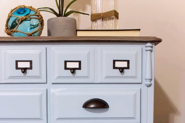 Coastal Blue Dresser Makeover with Driftwood Top