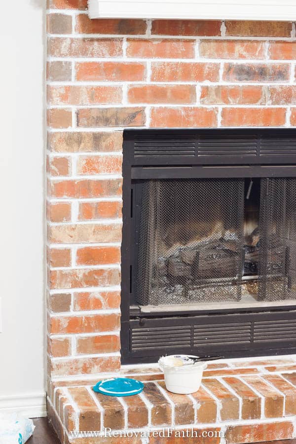 whitewash a brick fireplace