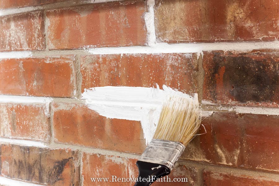 whitewash a brick fireplace with paint