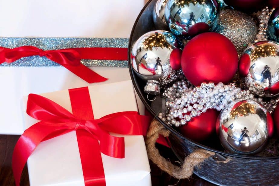 red white and silver christmas ornaments