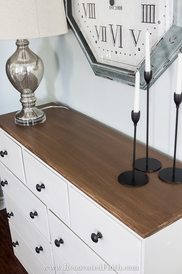 faux stain finish on dresser top