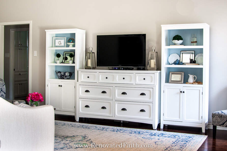 No Build Diy Entertainment Center With Bookshelves Mind Blown