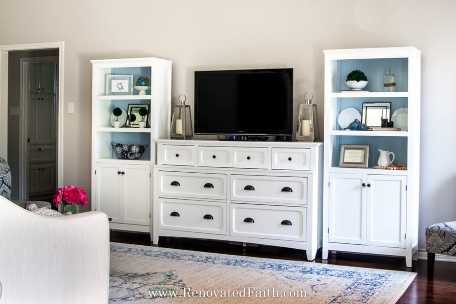 diy entertainment center with bookshelves