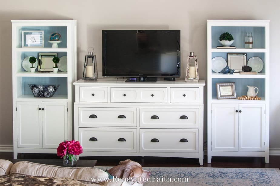 diy entertainment center with bookshelves