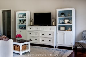 diy entertainment center with bookshelves