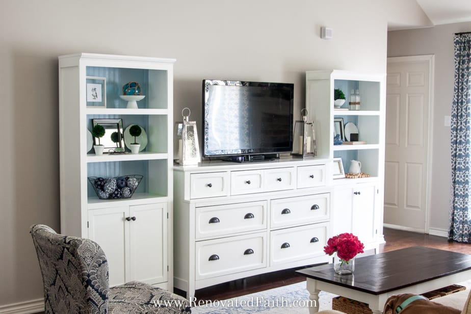 diy entertainment center with bookshelves