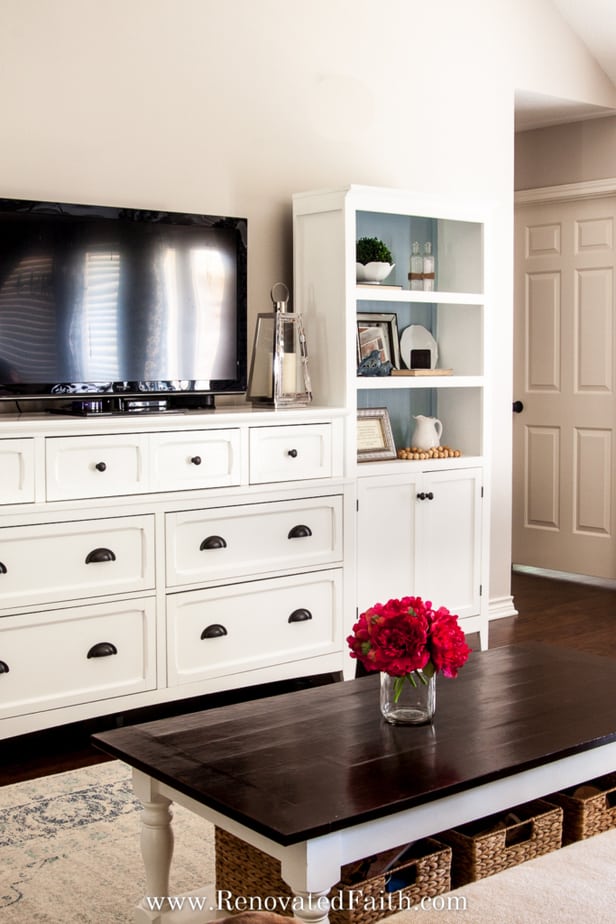 diy entertainment center with bookshelves