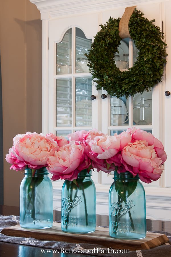 blue spray painted glass jars