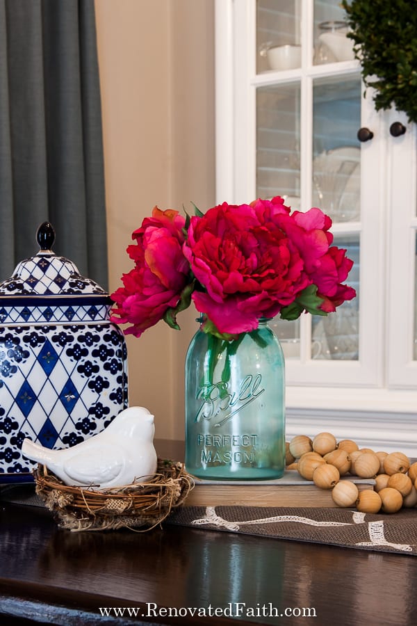 spray painted glass jar in blue