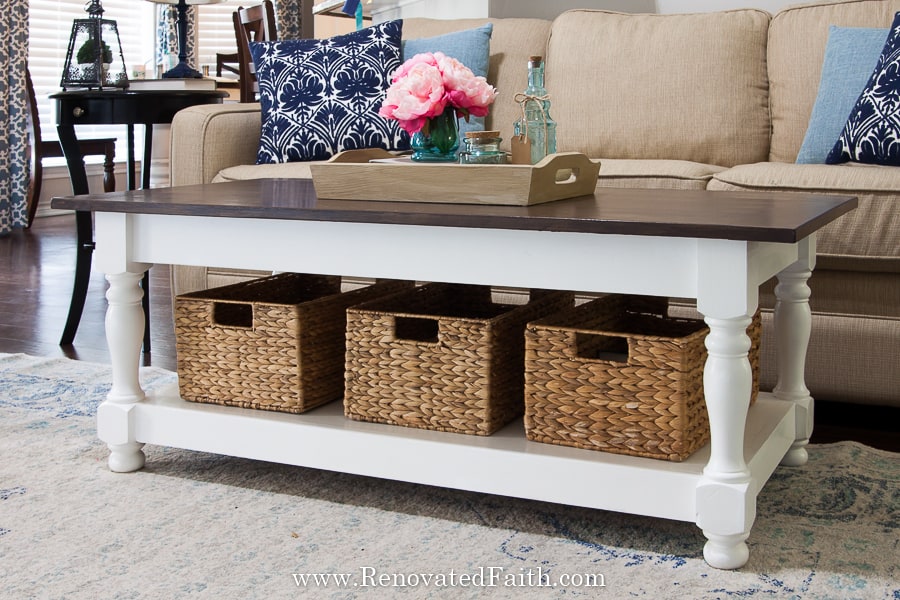 Easy DIY Farmhouse Coffee Table With Turned Legs 