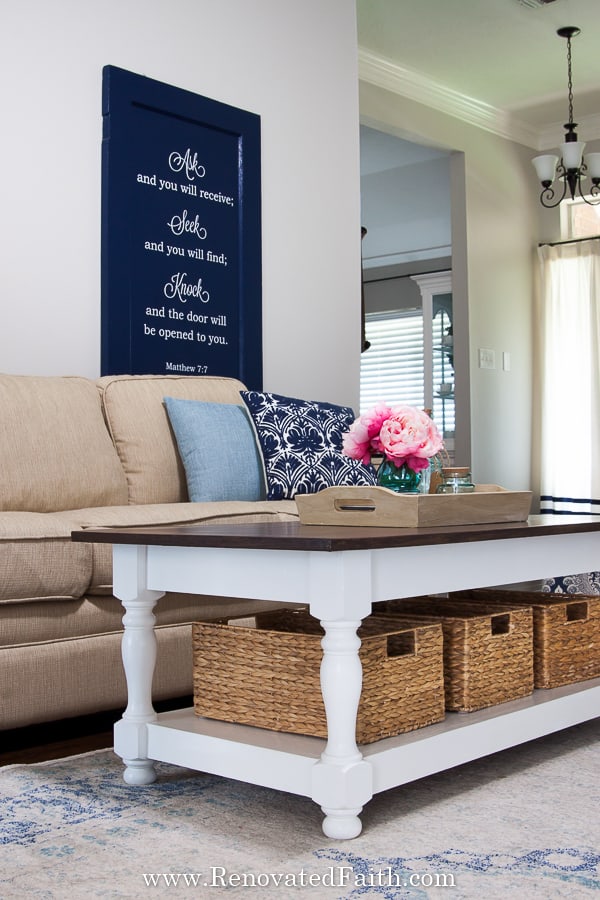 Easy DIY Farmhouse Coffee Table With Turned Legs 