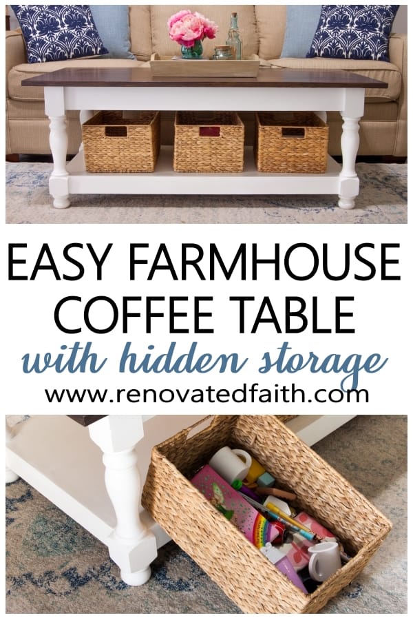 Diy Farmhouse Coffee Table With Turned, Diy Farmhouse Storage Coffee Table