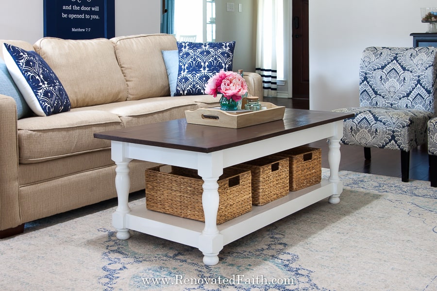 Easy DIY Farmhouse Coffee Table With Turned Legs 