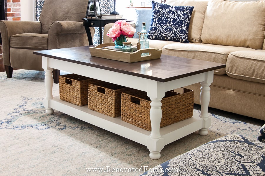 Easy DIY Farmhouse Coffee Table With Turned Legs