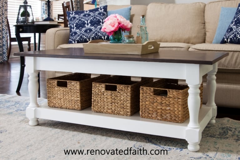 DIY Farmhouse Coffee Table with Turned Legs & Storage (Free Plans)