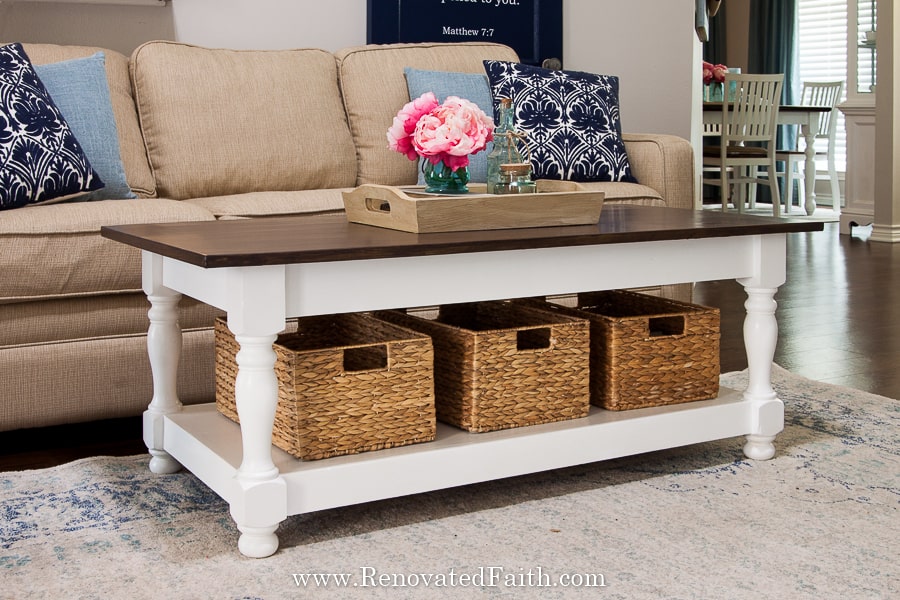 Easy DIY Farmhouse Coffee Table With Turned Legs 