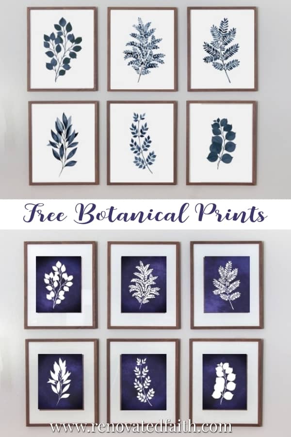 free blue and white botanical wall art