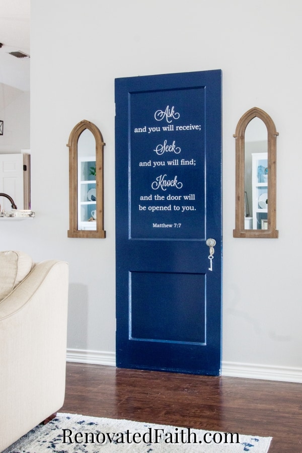 blue door with bible verse