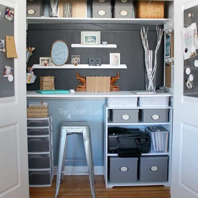 diy craft storage desk in closet