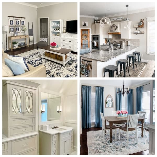 collage of rooms in agreeable gray paint