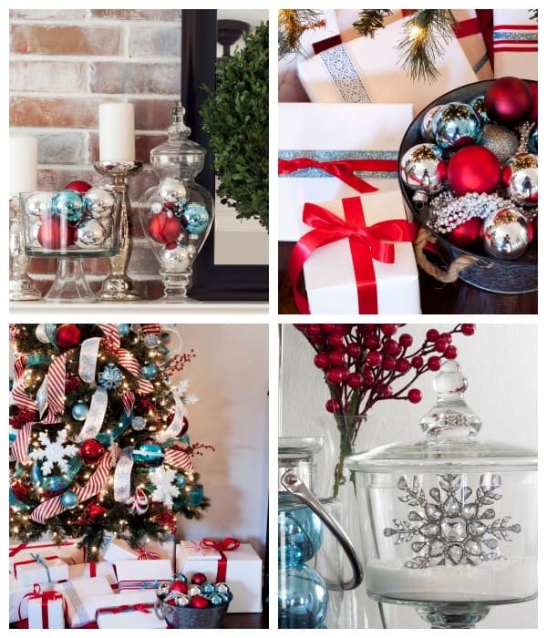 Kerst decor met rood en turquoise