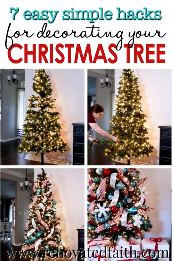 pin of easy hacks for decorating a christmas tree professionally