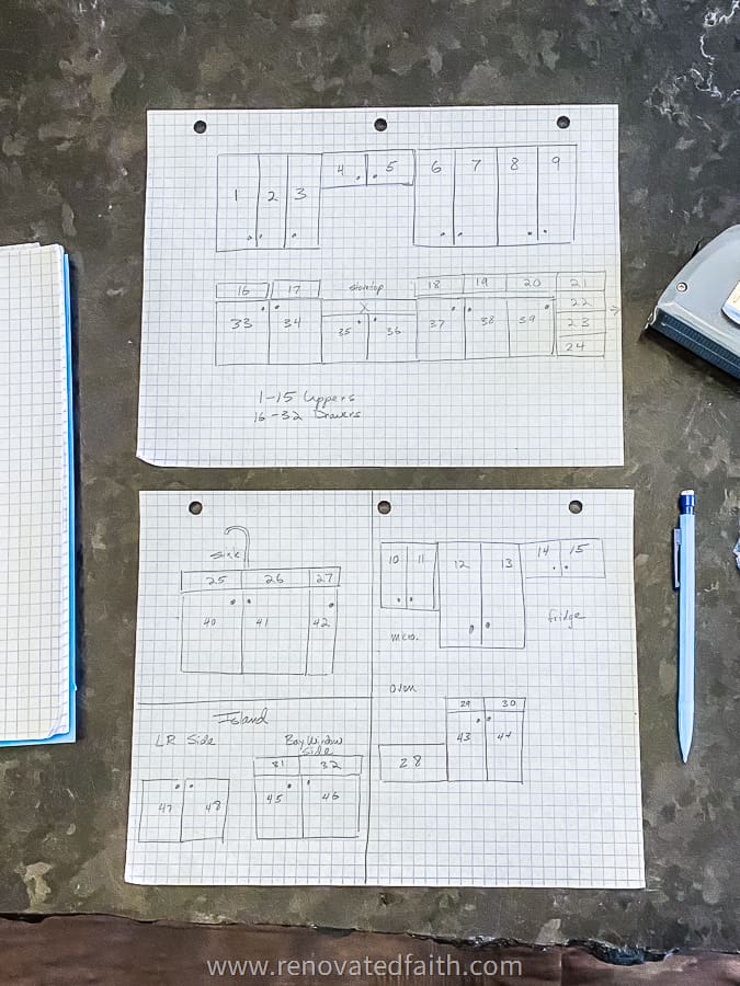 diagram of cabinets before painting