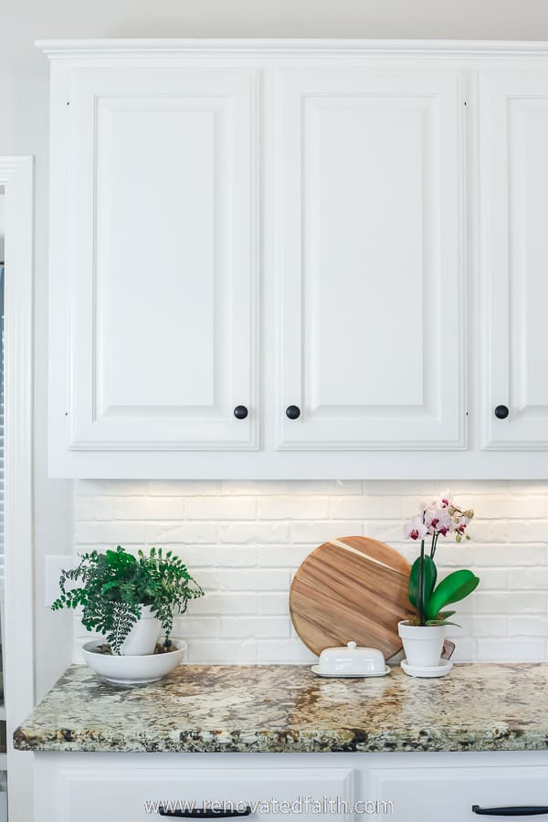 white cabinets with grain filled