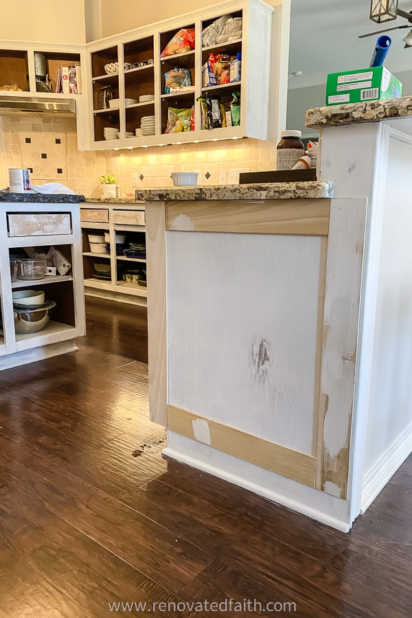 trim added while painting oak cabinets white