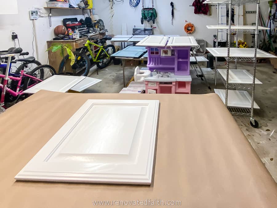 work area for painting oak cabinets white