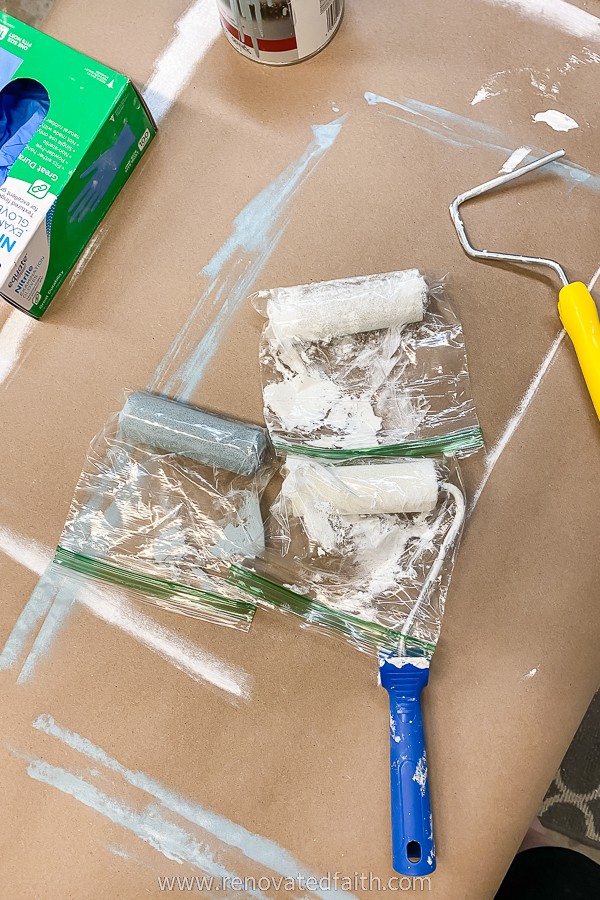 baggies with paint roller covers inside