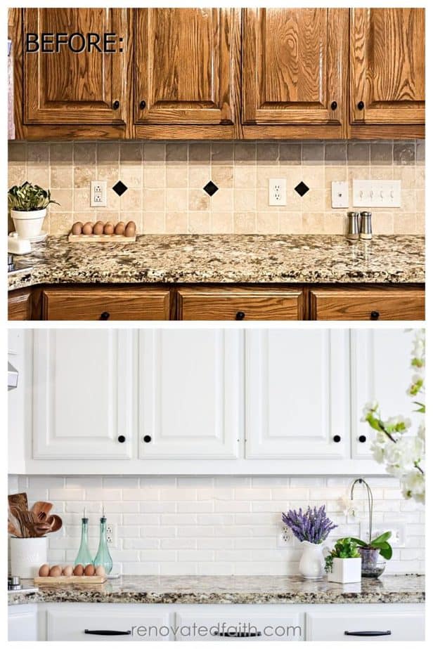 before and after of backsplash