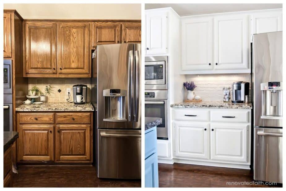 before and after of painting kitchen cabinets white