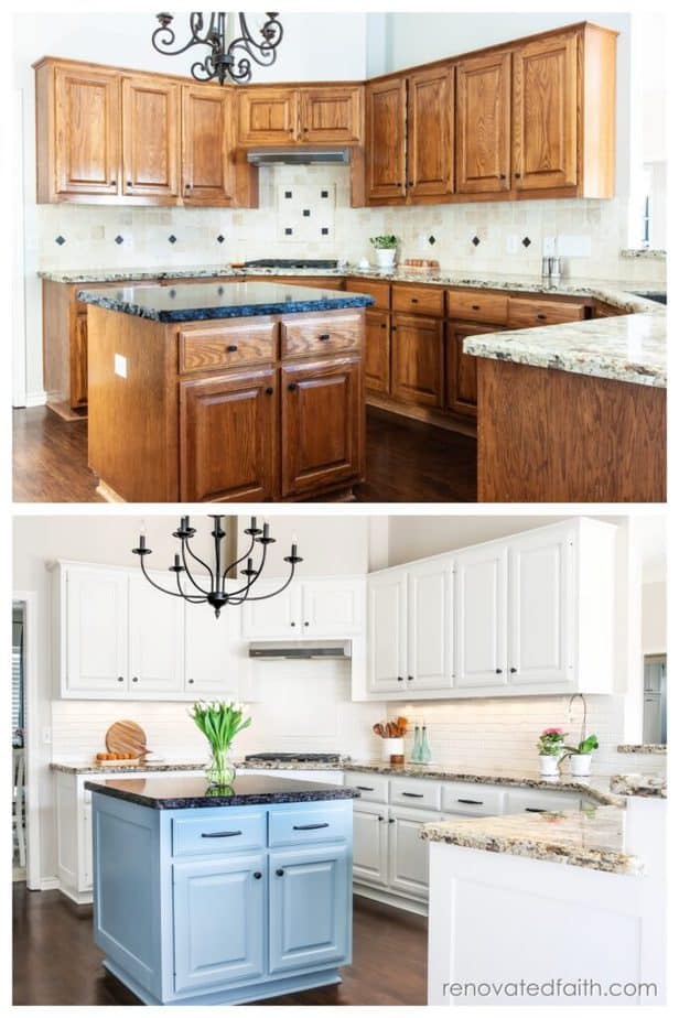 painting oak kitchen cabintes white whole kitchen Renovated Faith