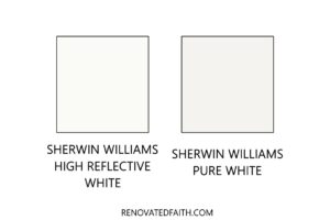 high reflective white vs pure white paint color swatches compared