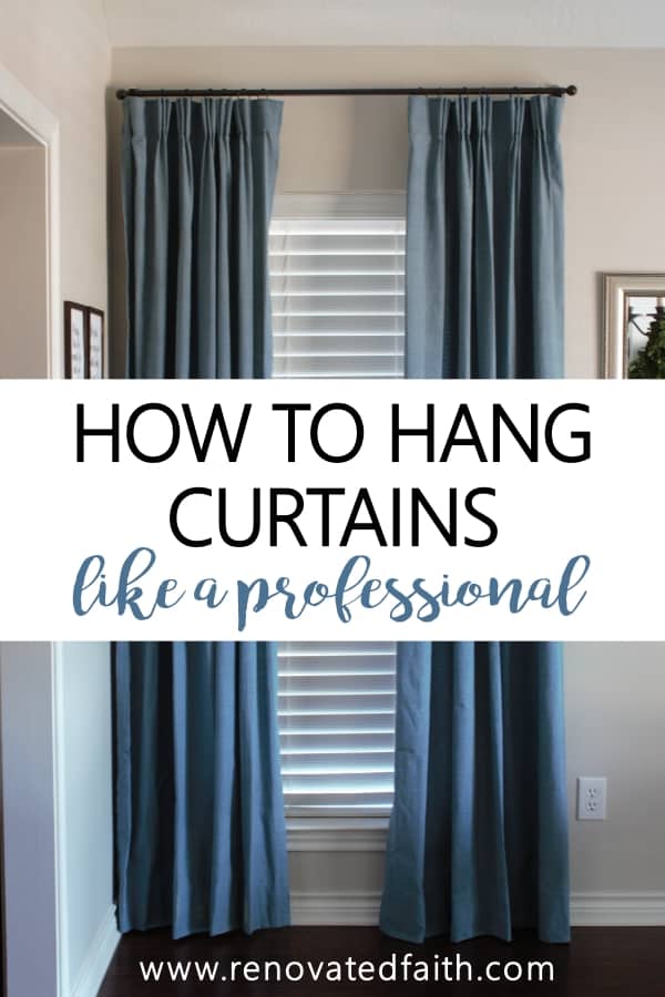 how to hang curtains pin with blue curtains