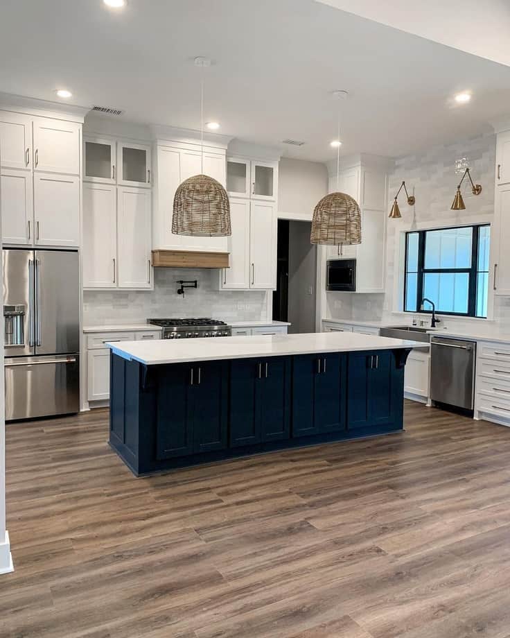 sherwin williams pure white kitchen cabintes with black island