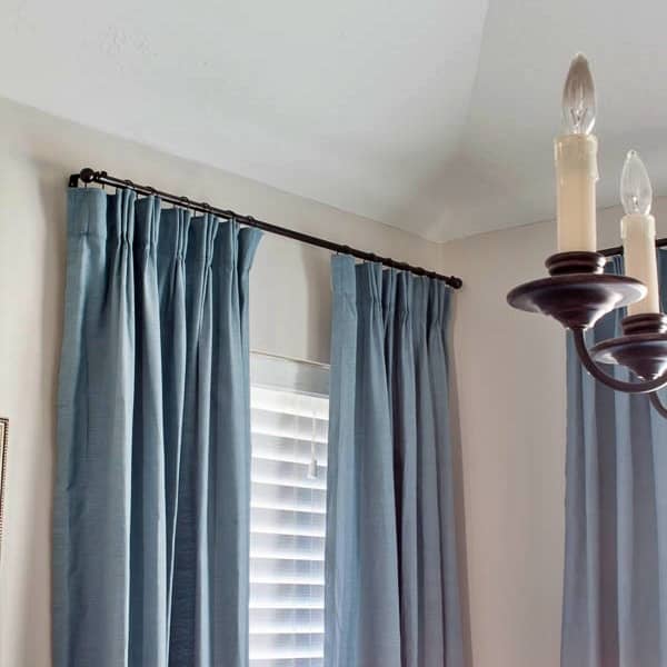 top of pinch pleat curtains in blue