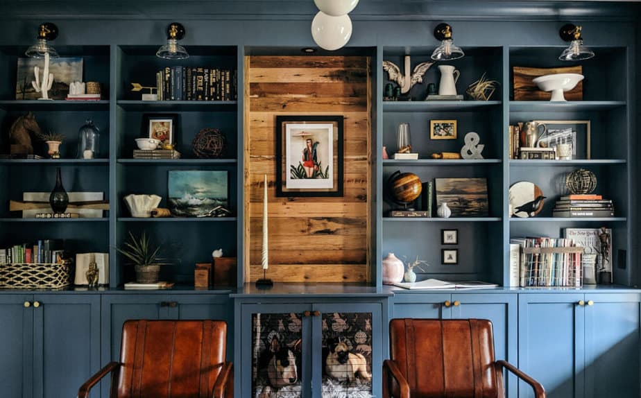 dark blue gray cabinets and built ins